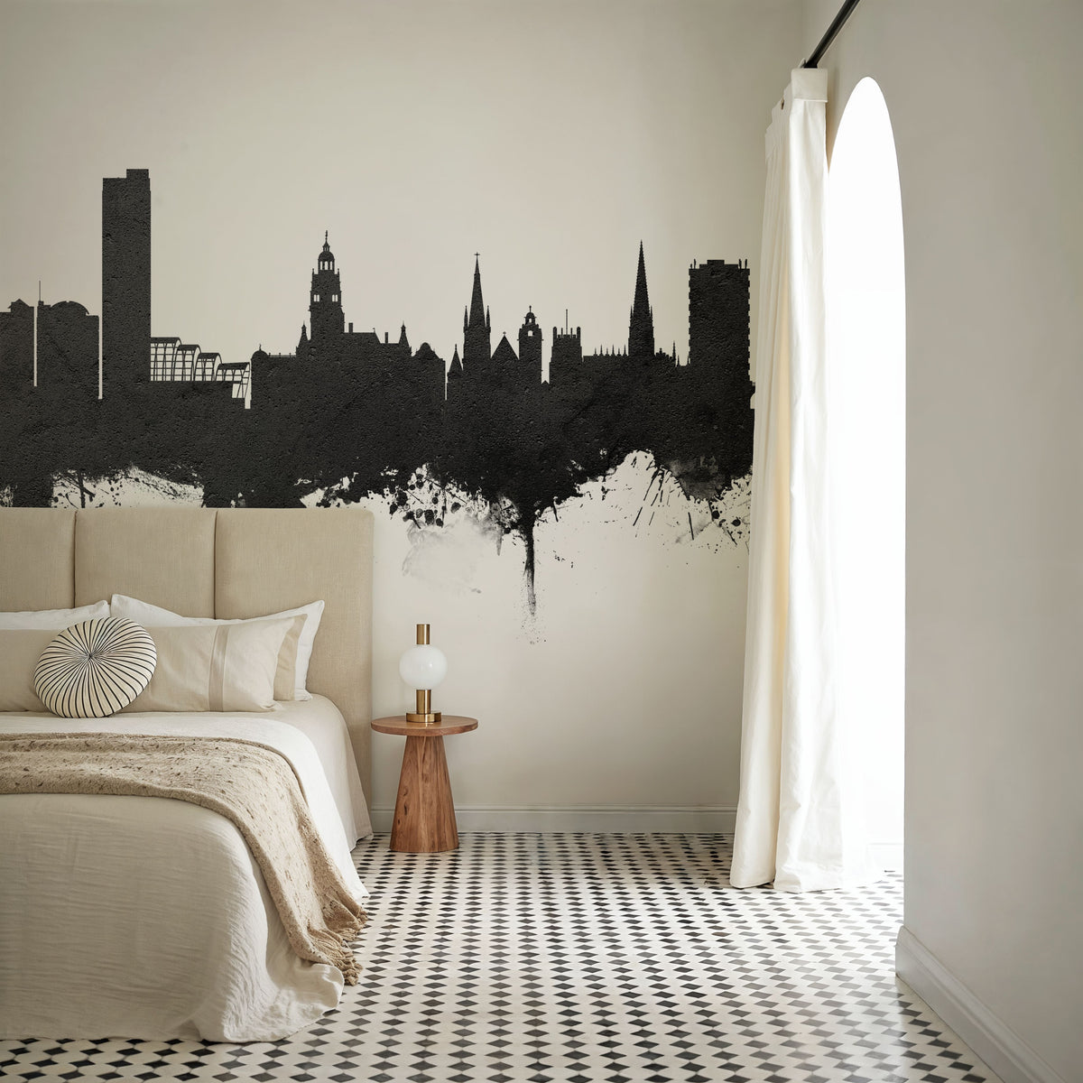 Sheffield England Skyline Black & White Mural Wallpaper - room preview 03