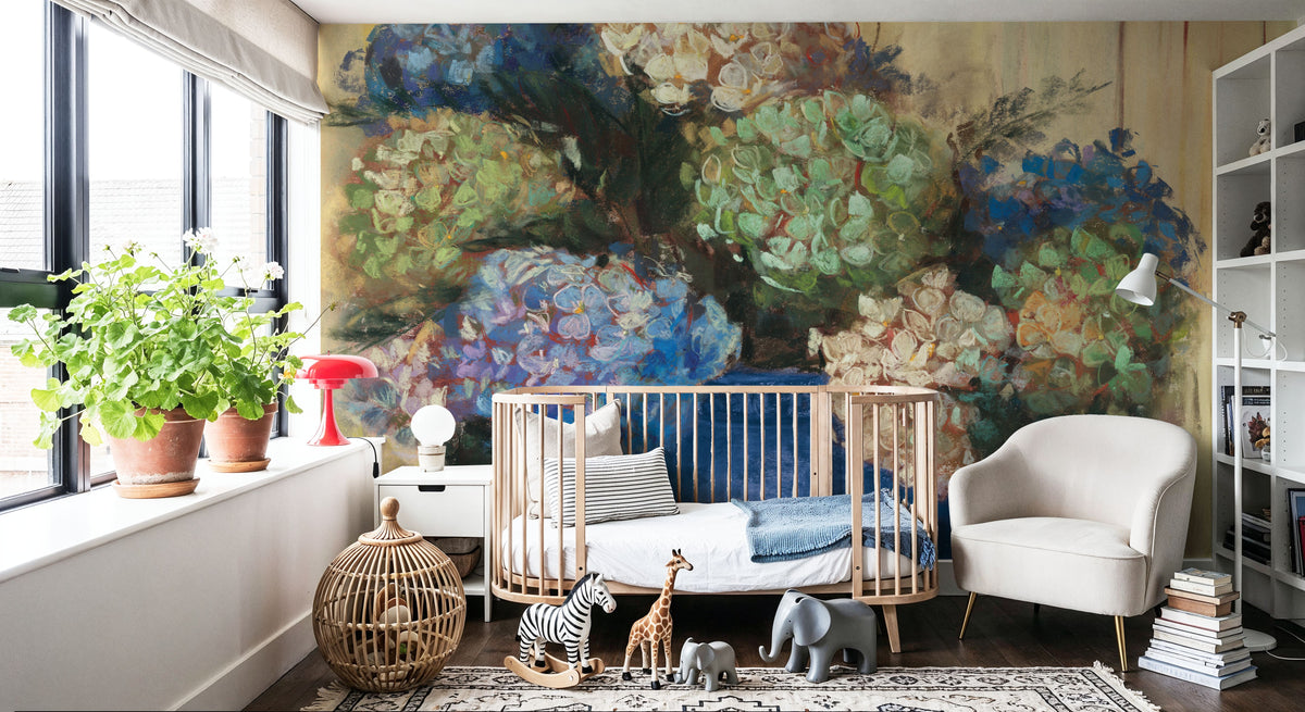 Summer Hydrangea Blue Pot Mural Wallpaper - room preview 03