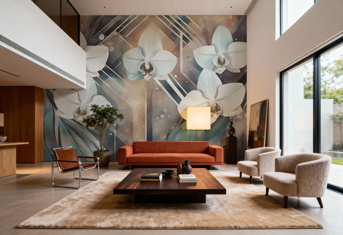 Geometry and Orchids Mural Wallpaper - room preview 03
