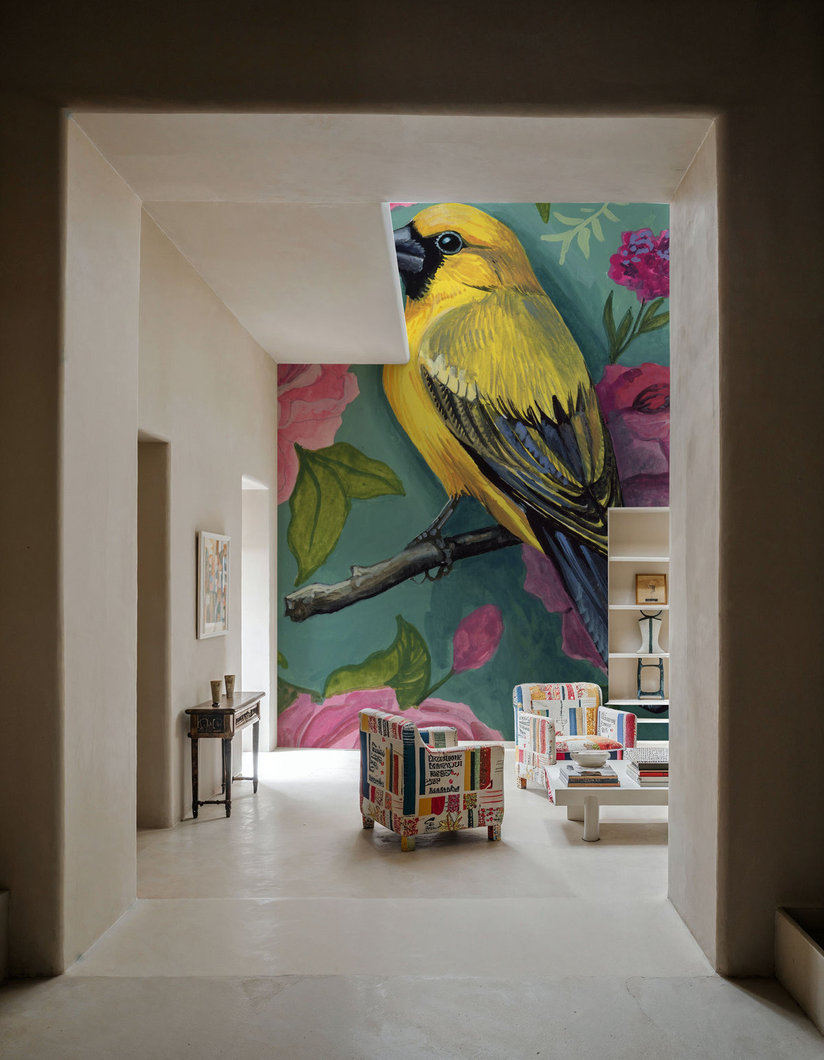 Bird with Roses Mural Wallpaper - room preview 03