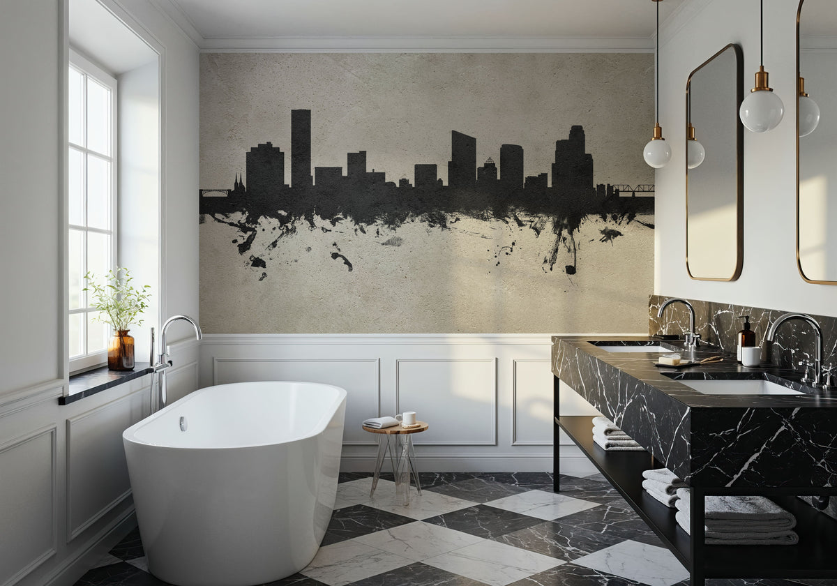 Grand Rapids Michigan Skyline Concrete Mural Wallpaper - room preview 03