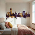 Wolverhampton England Skyline Purple & Gold Mural Wallpaper - room preview 03
