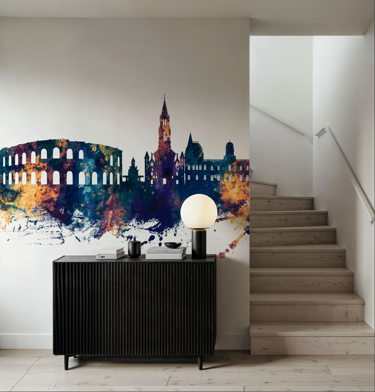 Nîmes France Skyline Blue & Bronze Mural Wallpaper - room preview 03