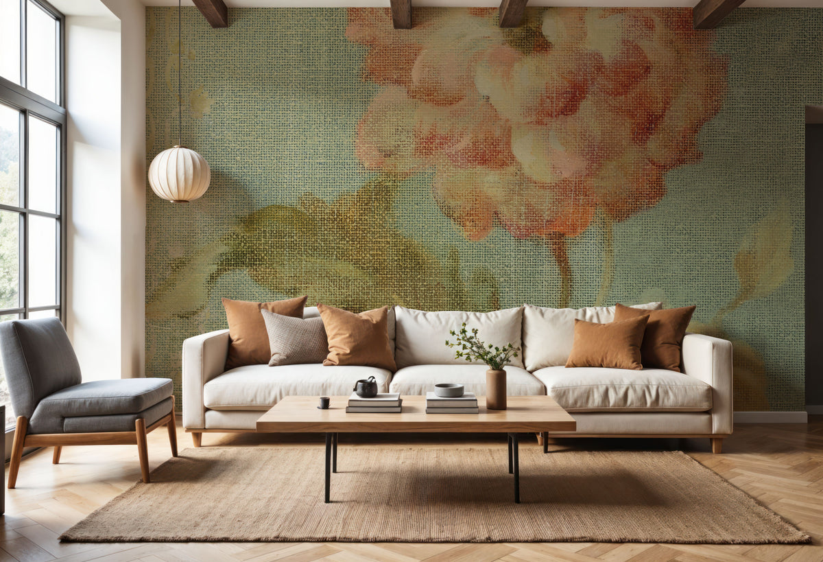 Poppy on Sage Mural Wallpaper - room preview 03
