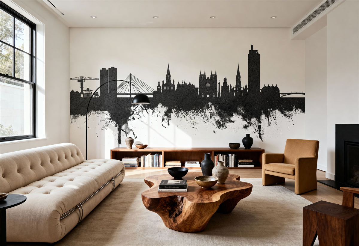 Nantes France Skyline Black & White Mural Wallpaper - room preview 03