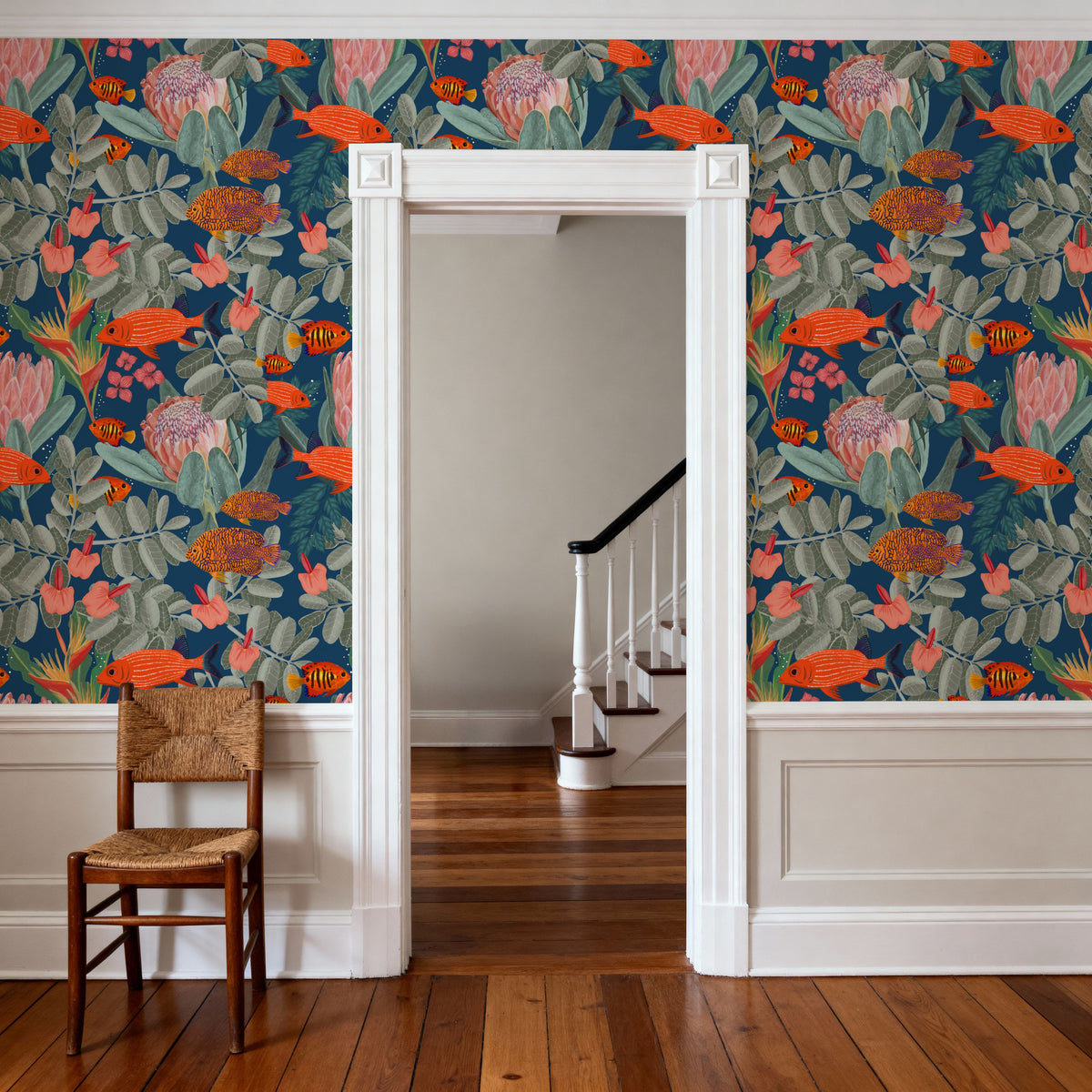 Orange Fish & Proteas Mural Wallpaper - room preview 03