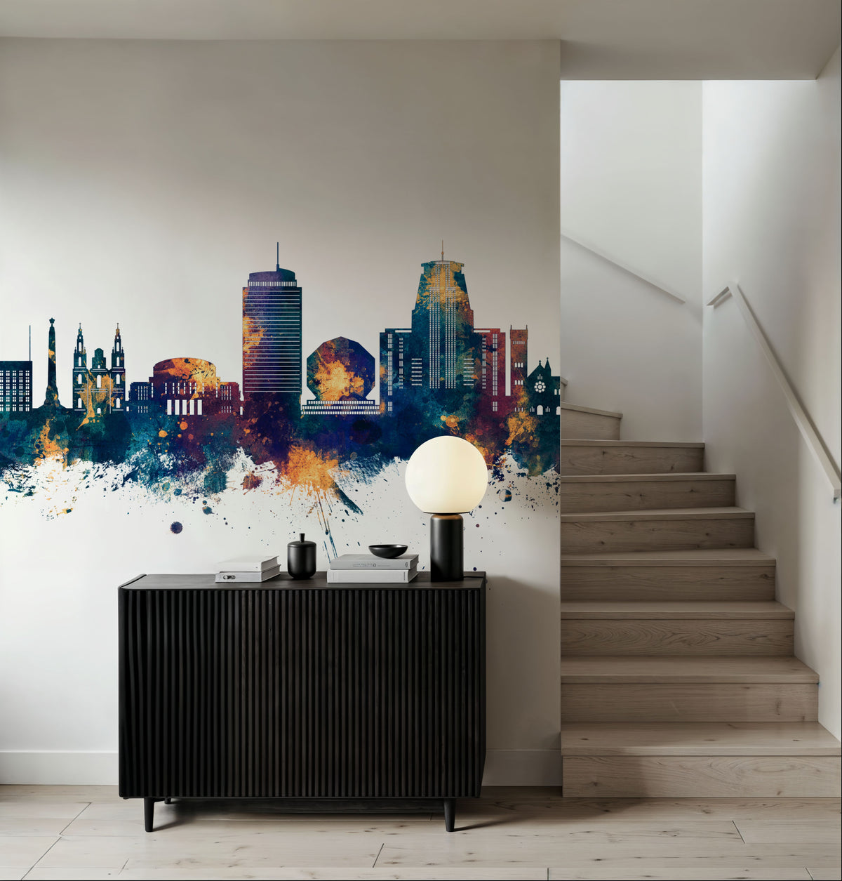Minsk Belarus Skyline Blue & Bronze Mural Wallpaper - room preview 03