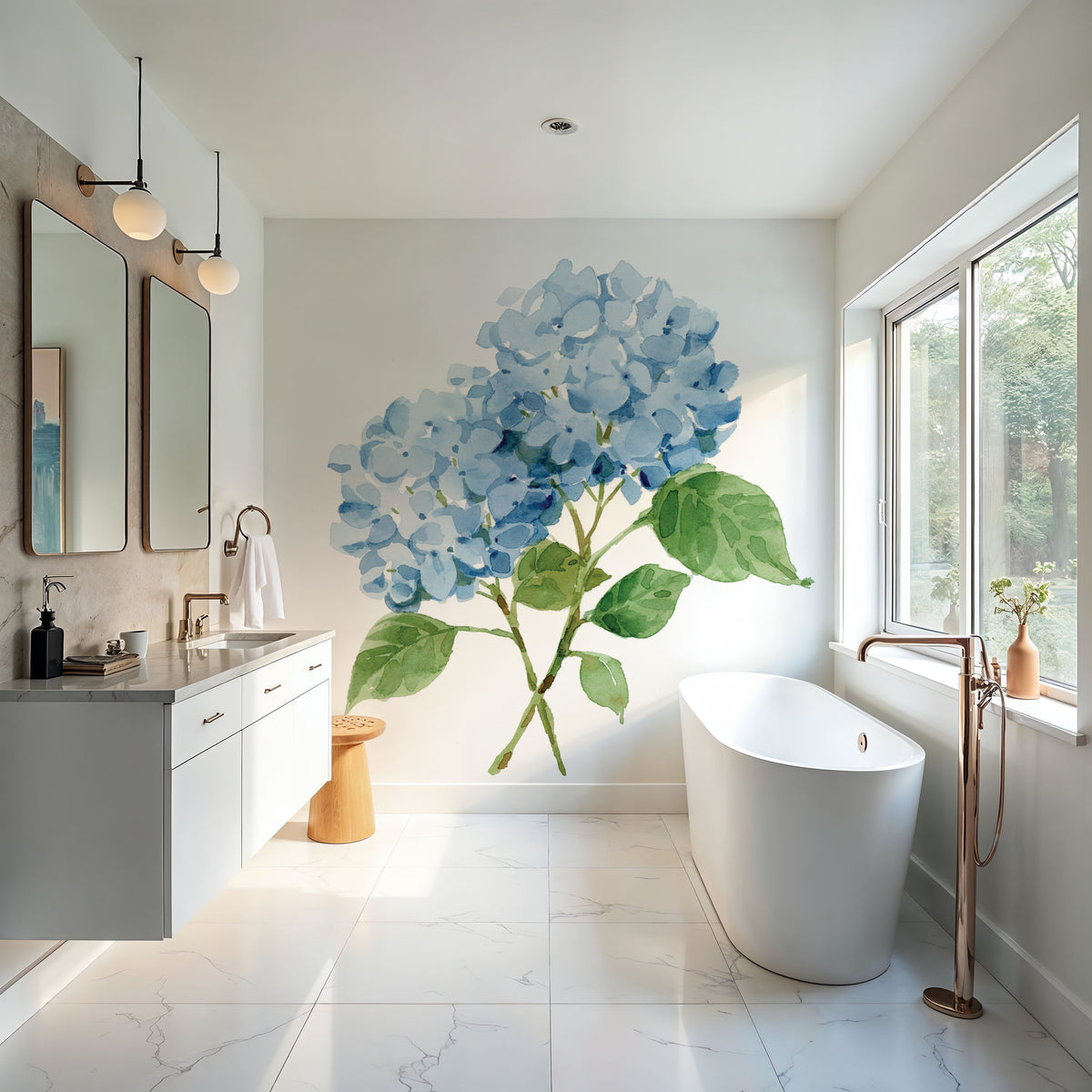 Blue Hydrangea I Mural Wallpaper - room preview 03