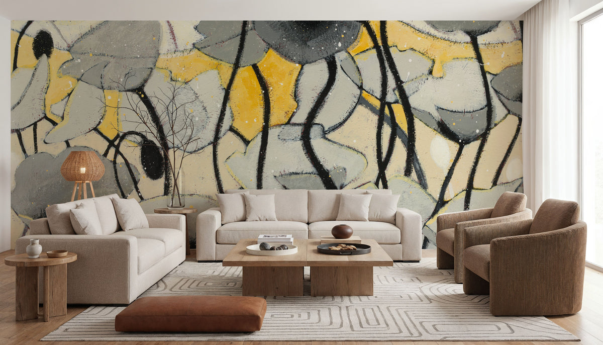 Snow Day Gray Flower Mural Wallpaper - room preview 03