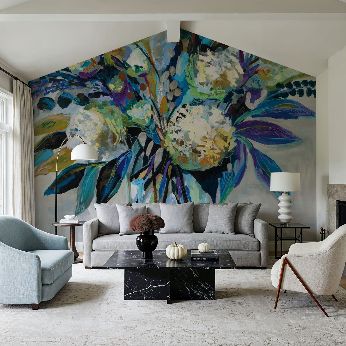 Blue Bloom Mural Wallpaper - room preview 03