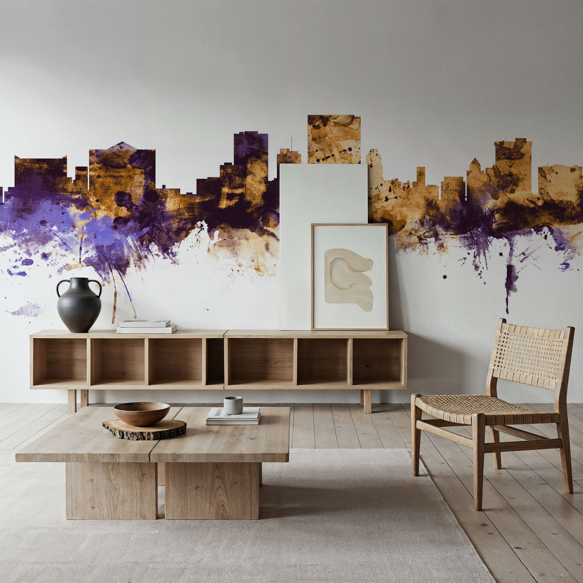 El Paso Texas Skyline Purple & Gold Mural Wallpaper - room preview 03