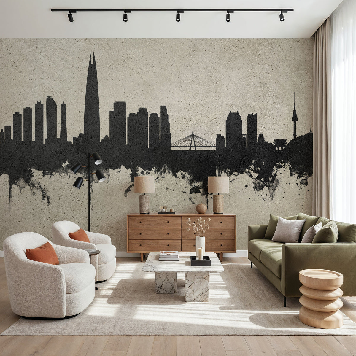Seoul Skyline Concrete Mural Wallpaper - room preview 03