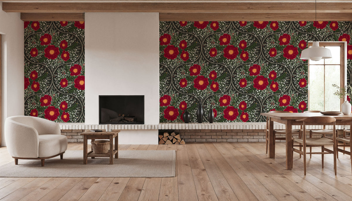 Yuletide Camelia, Coffee Mural Wallpaper - room preview 03