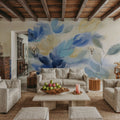 Sapphire Blue Floral I Mural Wallpaper - room preview 03