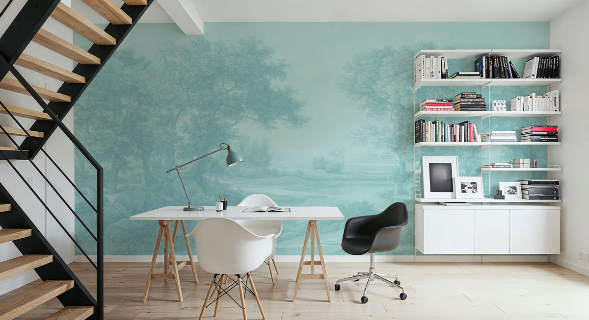 Riverbank Oak Landscape, Seafoam Mural Wallpaper - room preview 03