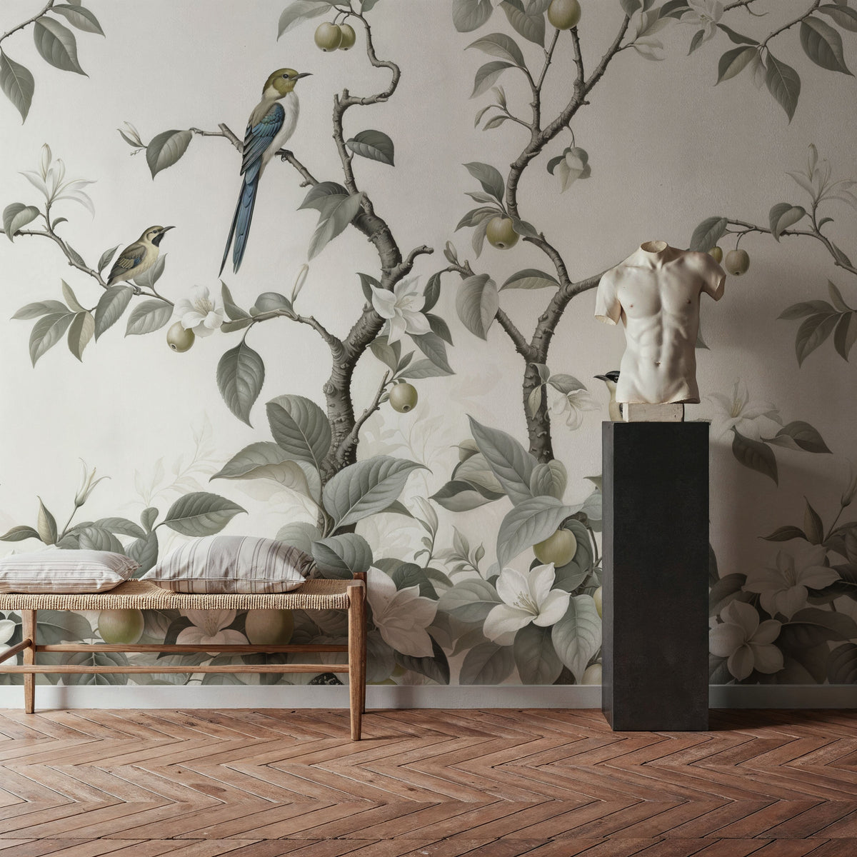 Bird Harmony, Muted Mural Wallpaper - room preview 03