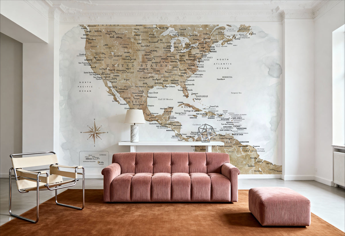 US Mexico Caribbean Map - Abey Wash Mural Wallpaper - room preview 03