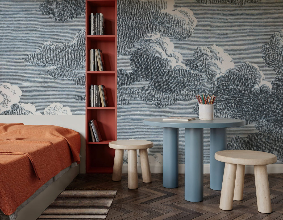 Intaglio Clouds, Ink Blue Mural Wallpaper - room preview 03