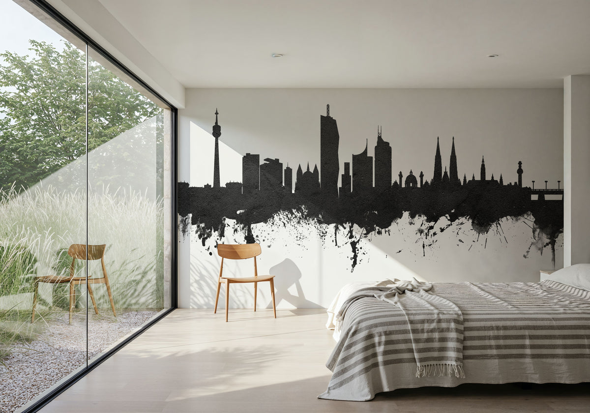 Vienna Austria Skyline Black & White Mural Wallpaper - room preview 03