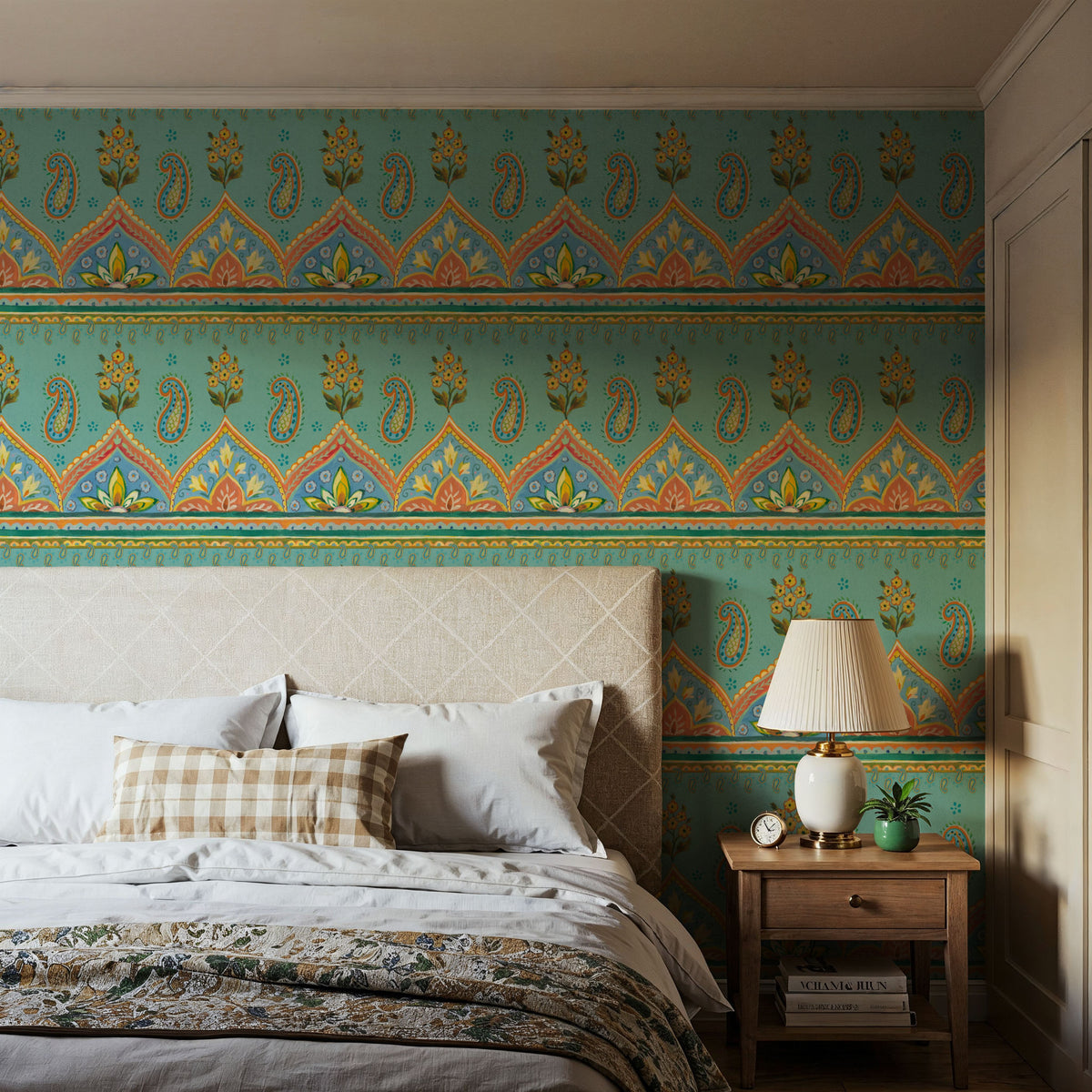 Floral Paisley Blue Mural Wallpaper - room preview 03