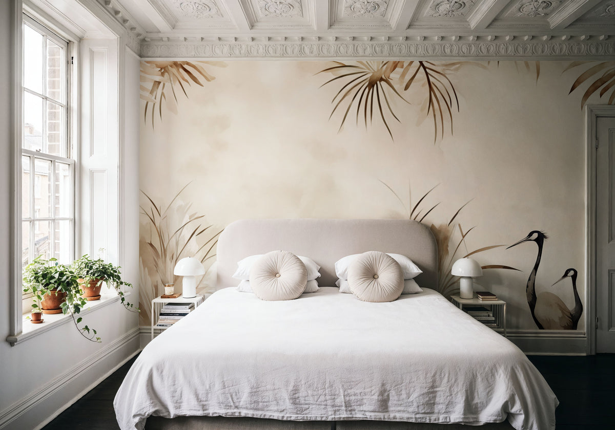 Cranes in a Field Yellow Mural Wallpaper - room preview 03