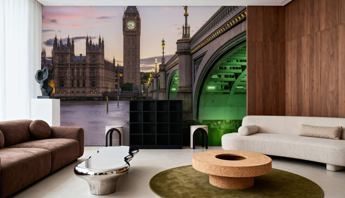 Big Ben and Westminster Bridge At Sunset Mural Wallpaper - room preview 03