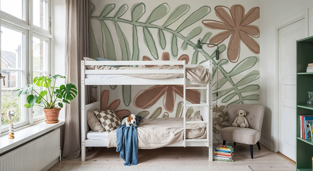 Fern and Flower Lines Mural Wallpaper - room preview 03