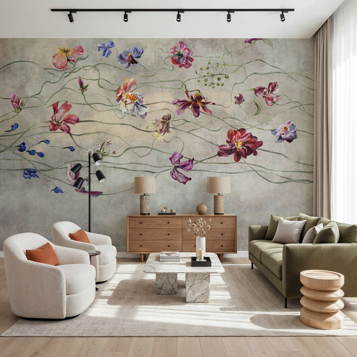 Twisted Flowers Mural Wallpaper - room preview 03
