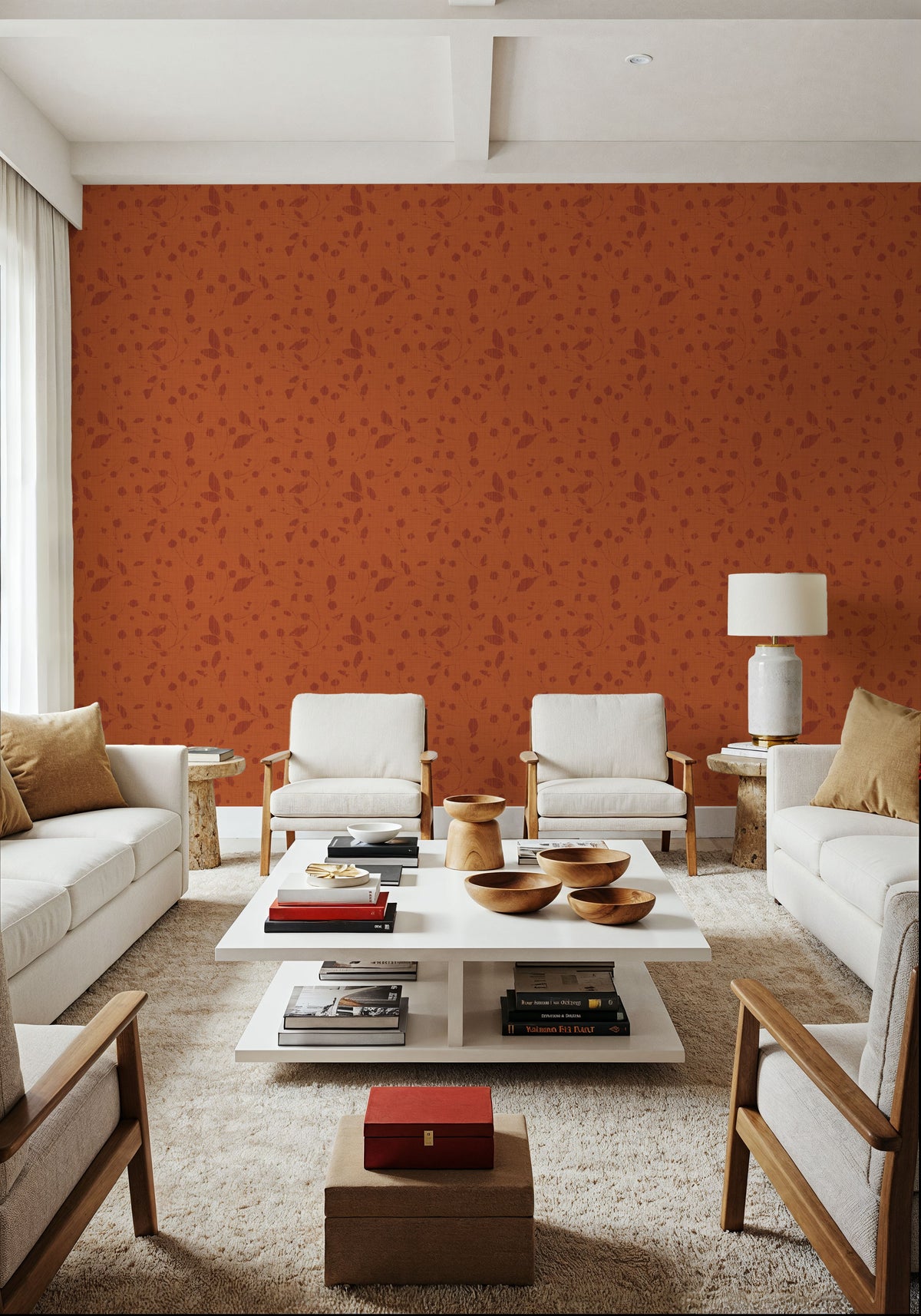 Time to Share Florals Orange Mural Wallpaper - room preview 03