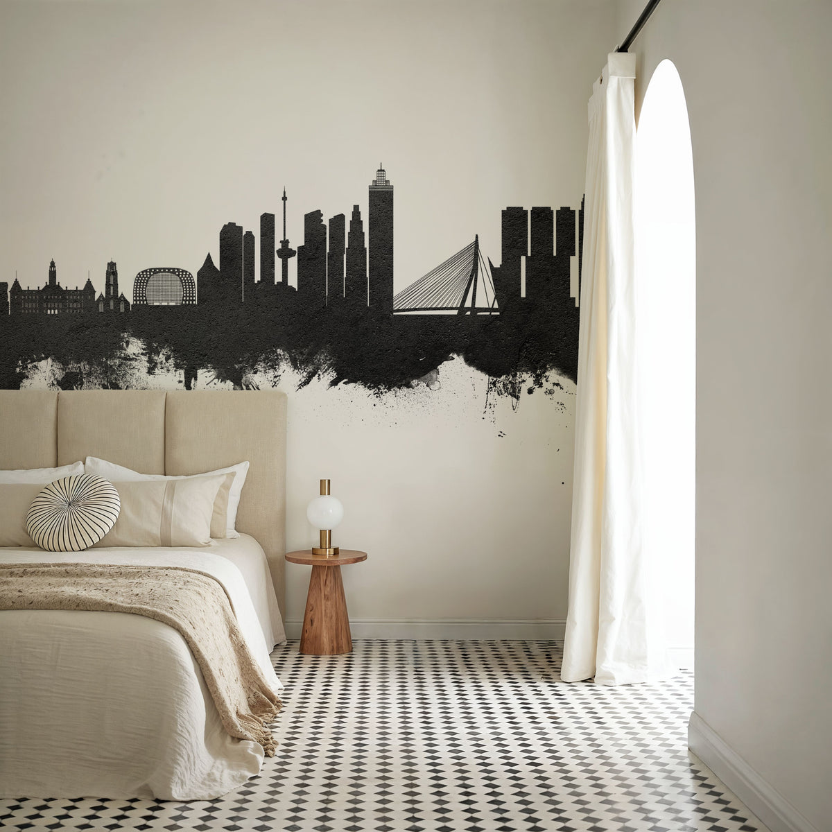 Rotterdam the Netherands Skyline Black & White Mural Wallpaper - room preview 03