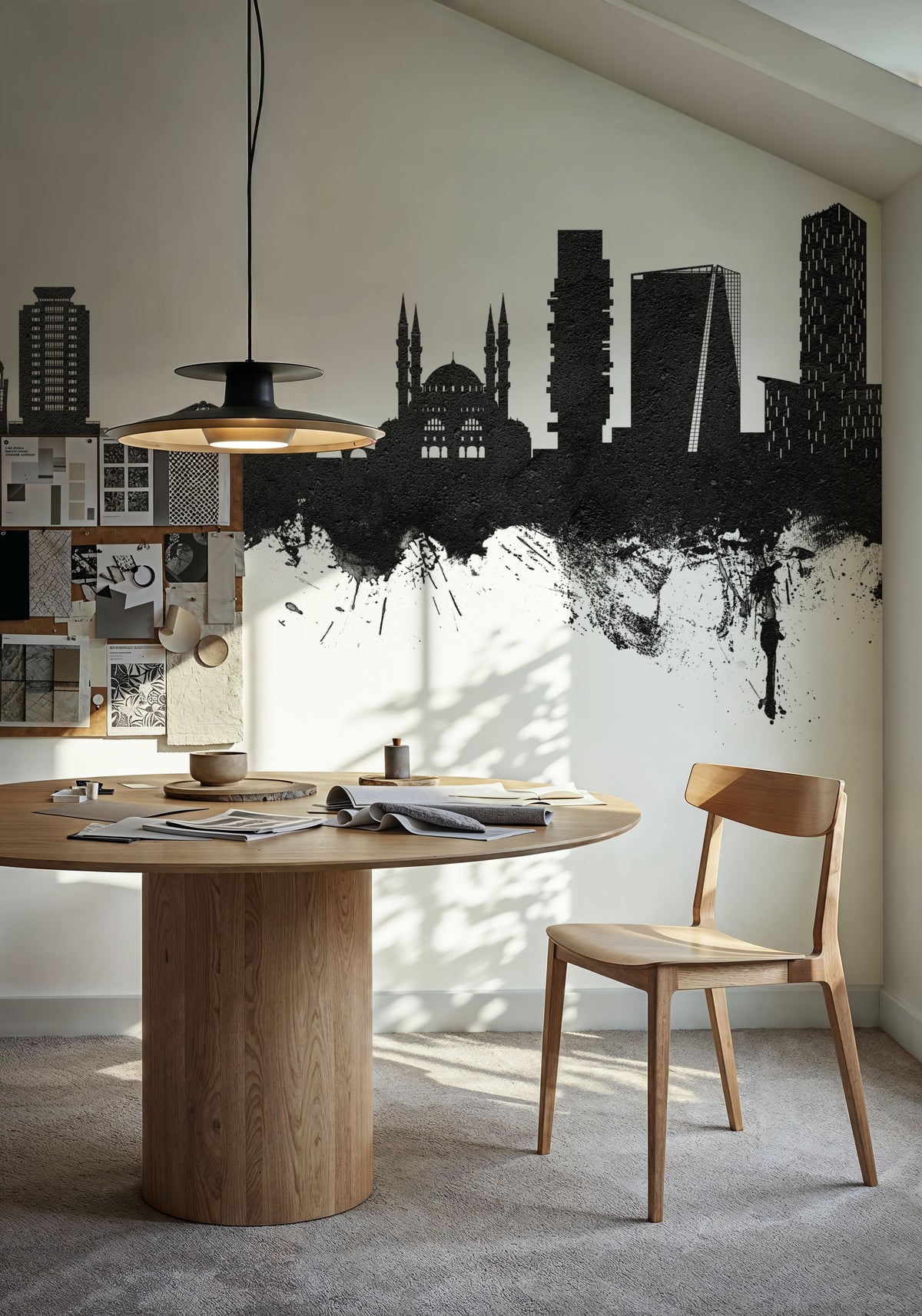 Tirana Skyline Black & White Mural Wallpaper - room preview 03