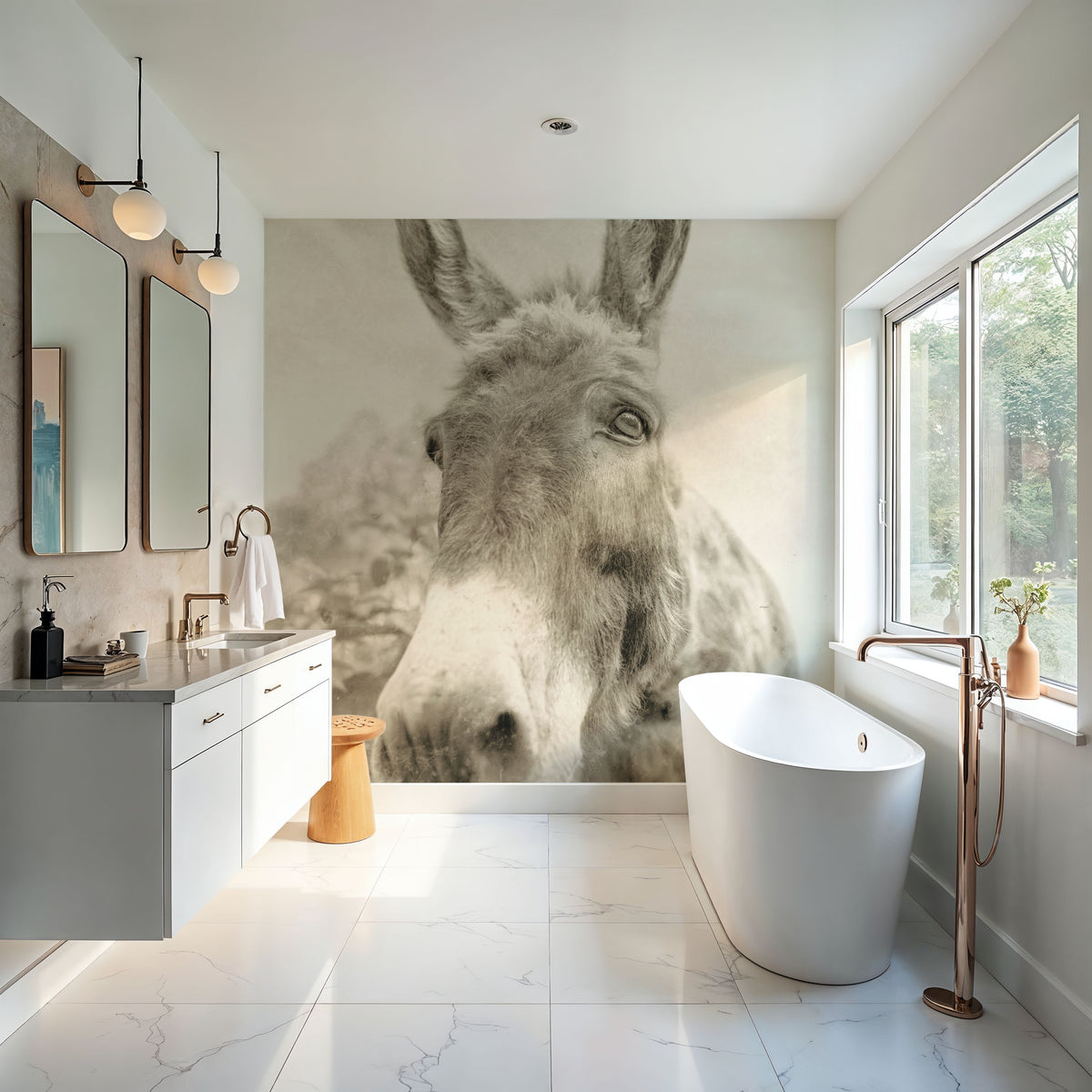 Donkey Pasture Sepia Mural Wallpaper - room preview 03
