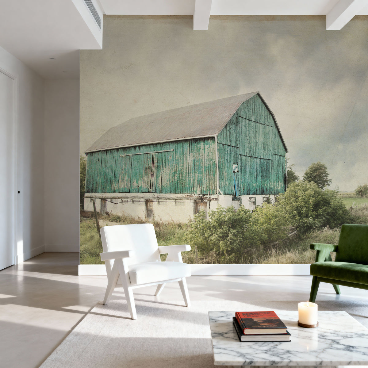 Late Summer Barn I Crop Vintage Mural Wallpaper - room preview 03