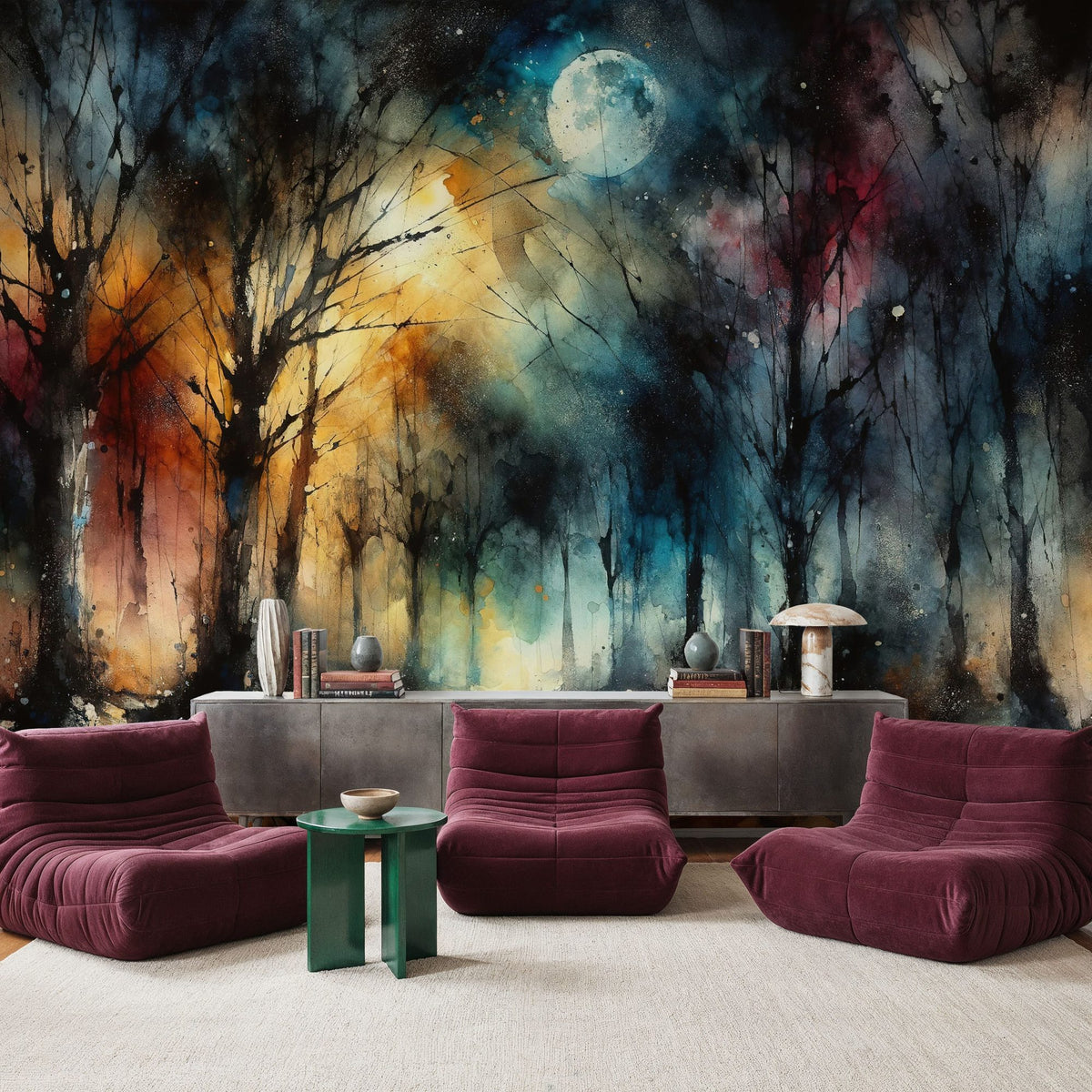 Moonlit Enchanted Forest Mural Wallpaper - room preview 03