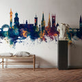 Shrewsbury England Skyline Blue & Bronze Mural Wallpaper - room preview 03