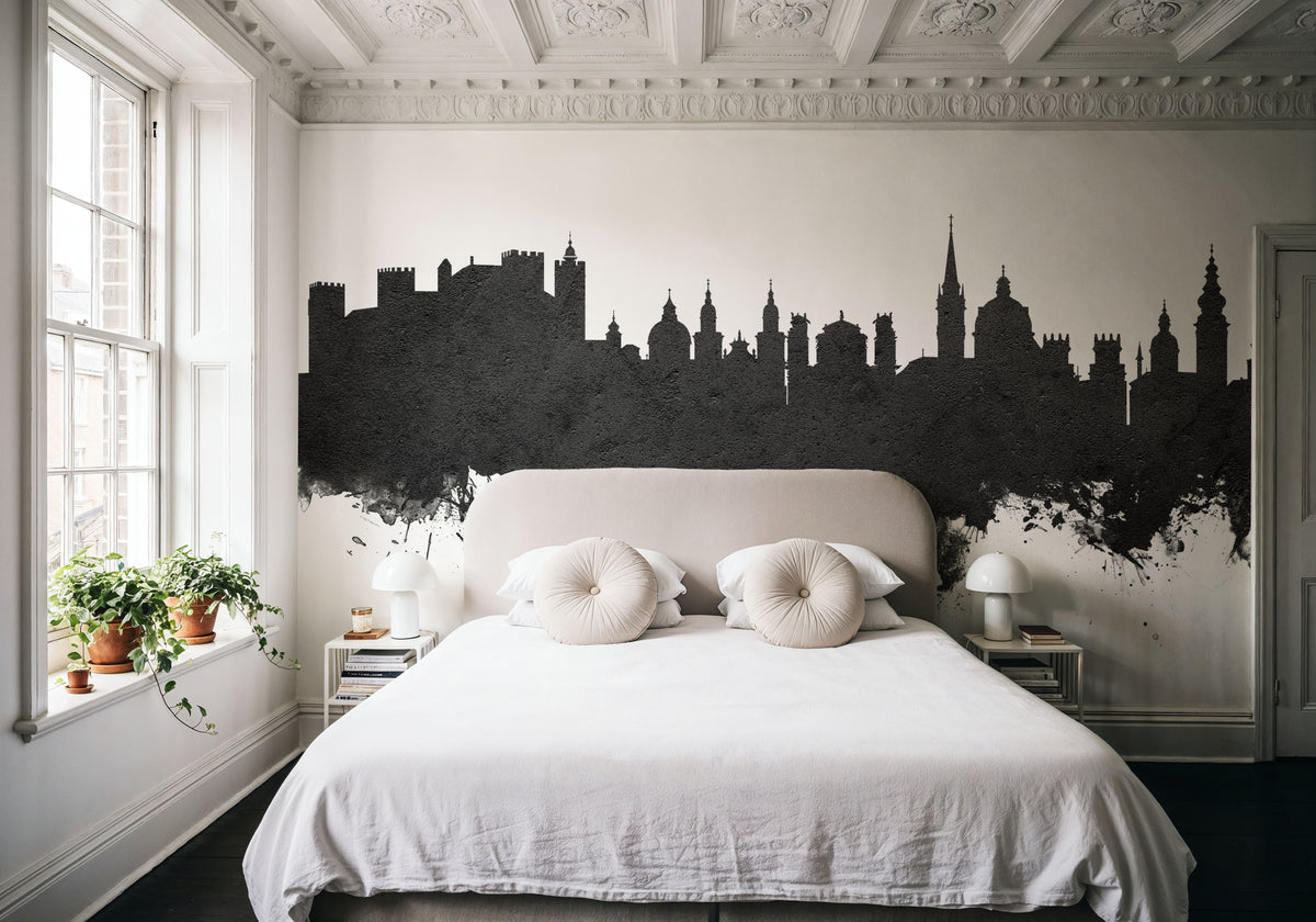 Salzburg Austria Skyline Black & White Mural Wallpaper - room preview 03