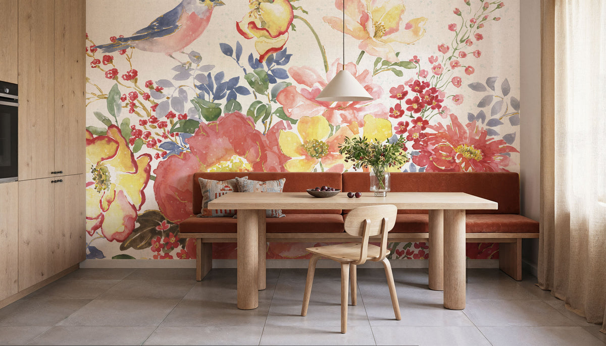 Floral Focus White Mural Wallpaper - room preview 03