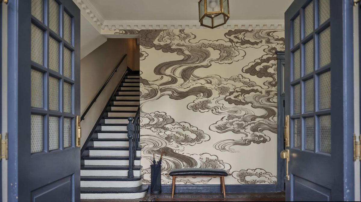 Ukiyo-e Clouds, Mauve Mural Wallpaper - room preview 03