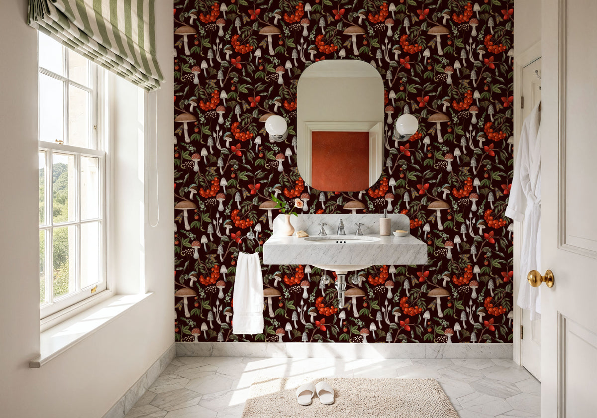 Forest Finds with Berries, Midnight Mural Wallpaper - room preview 03