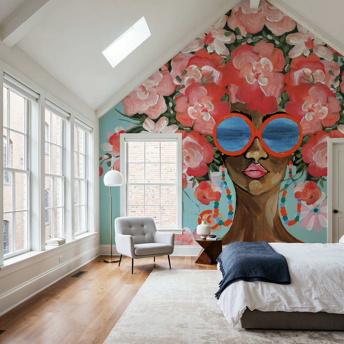 Sunning in Florals I Mural Wallpaper - Red Tone - room preview 03