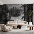 Sunwapta Falls BW Mural Wallpaper - room preview 03