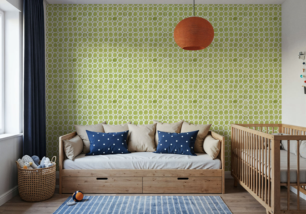 Mixed Green Circles Inverse Mural Wallpaper - room preview 03