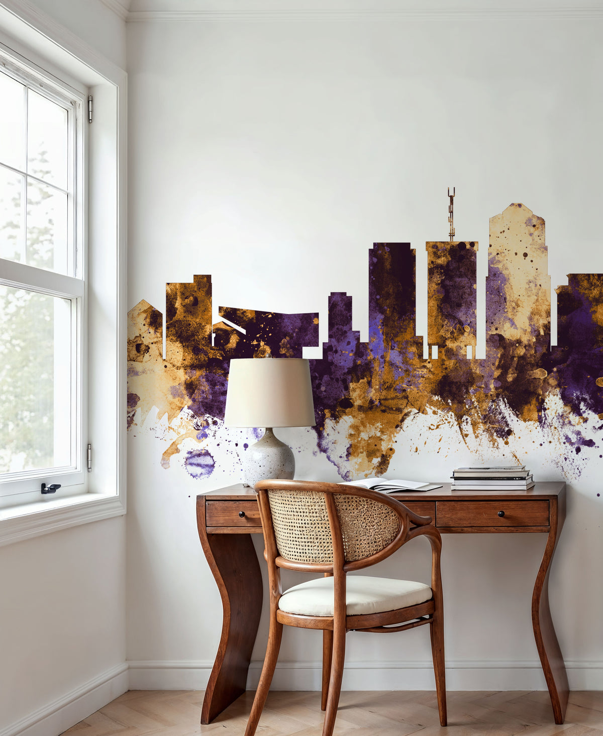 Tucson Arizona Skyline Purple & Gold Mural Wallpaper - room preview 03