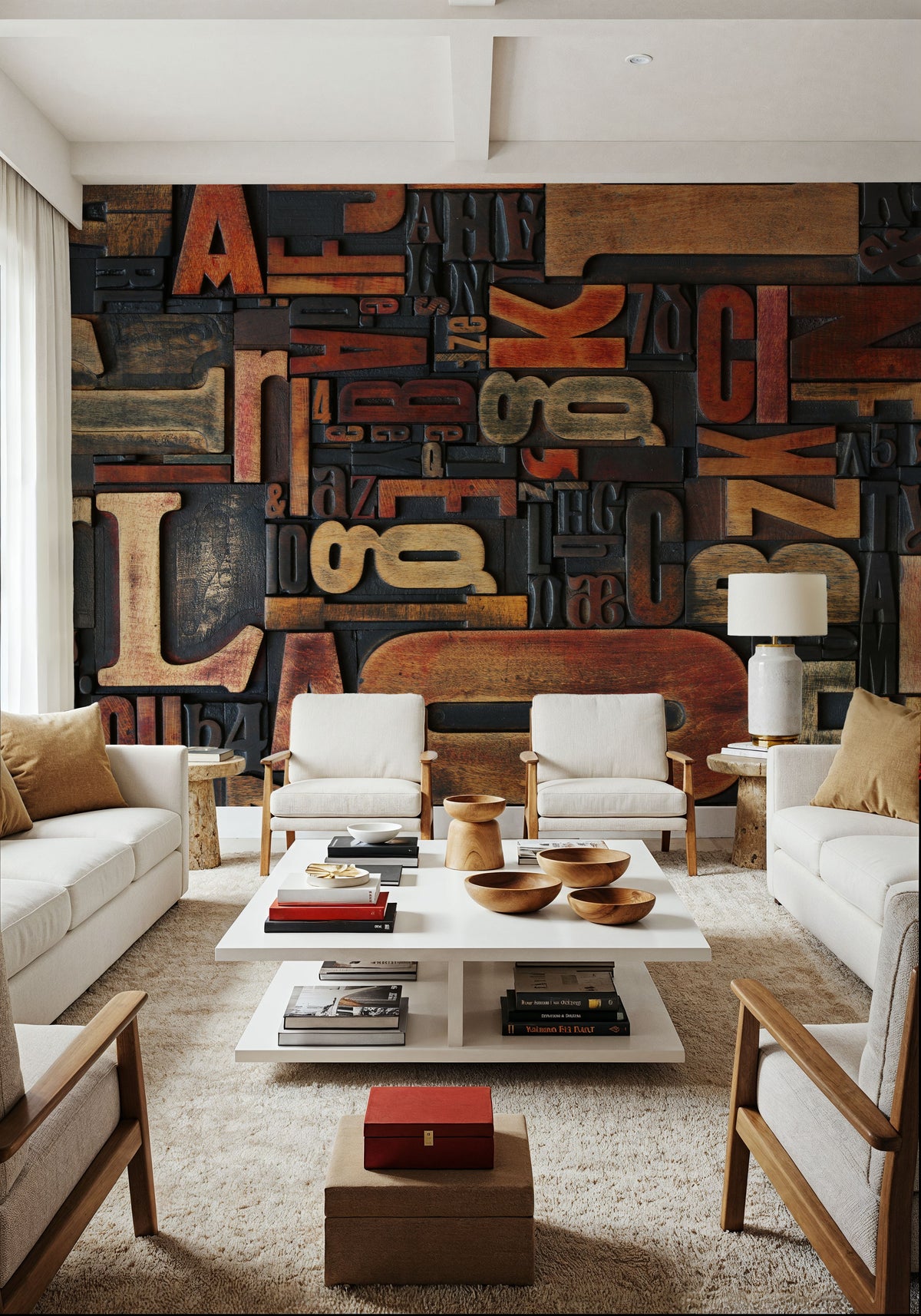 Letterpress Wood Mural Wallpaper - room preview 03