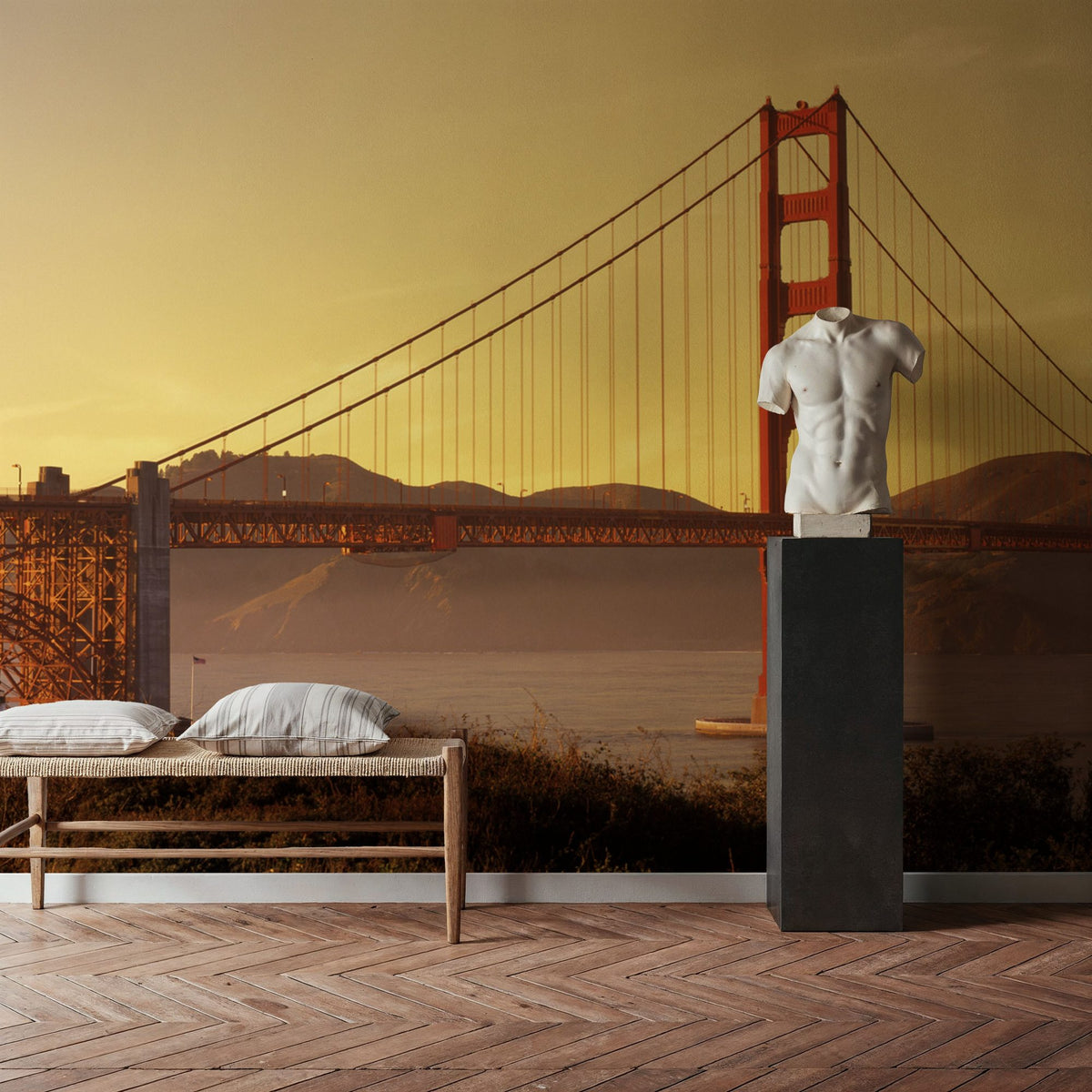 Crimson Bridge Twilight Yellow Mural Wallpaper - room preview 03