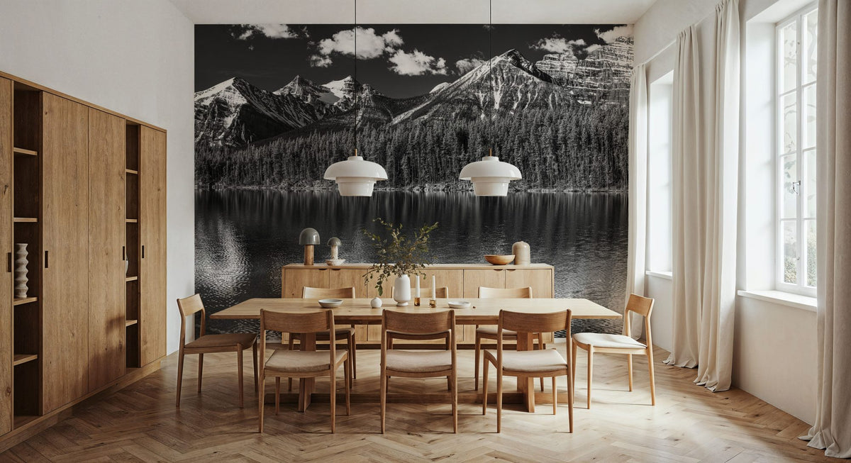 Lake Louise BW Mural Wallpaper - room preview 03
