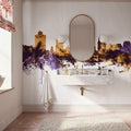 Salt Lake City Utah Skyline Purple & Gold Mural Wallpaper - room preview 03