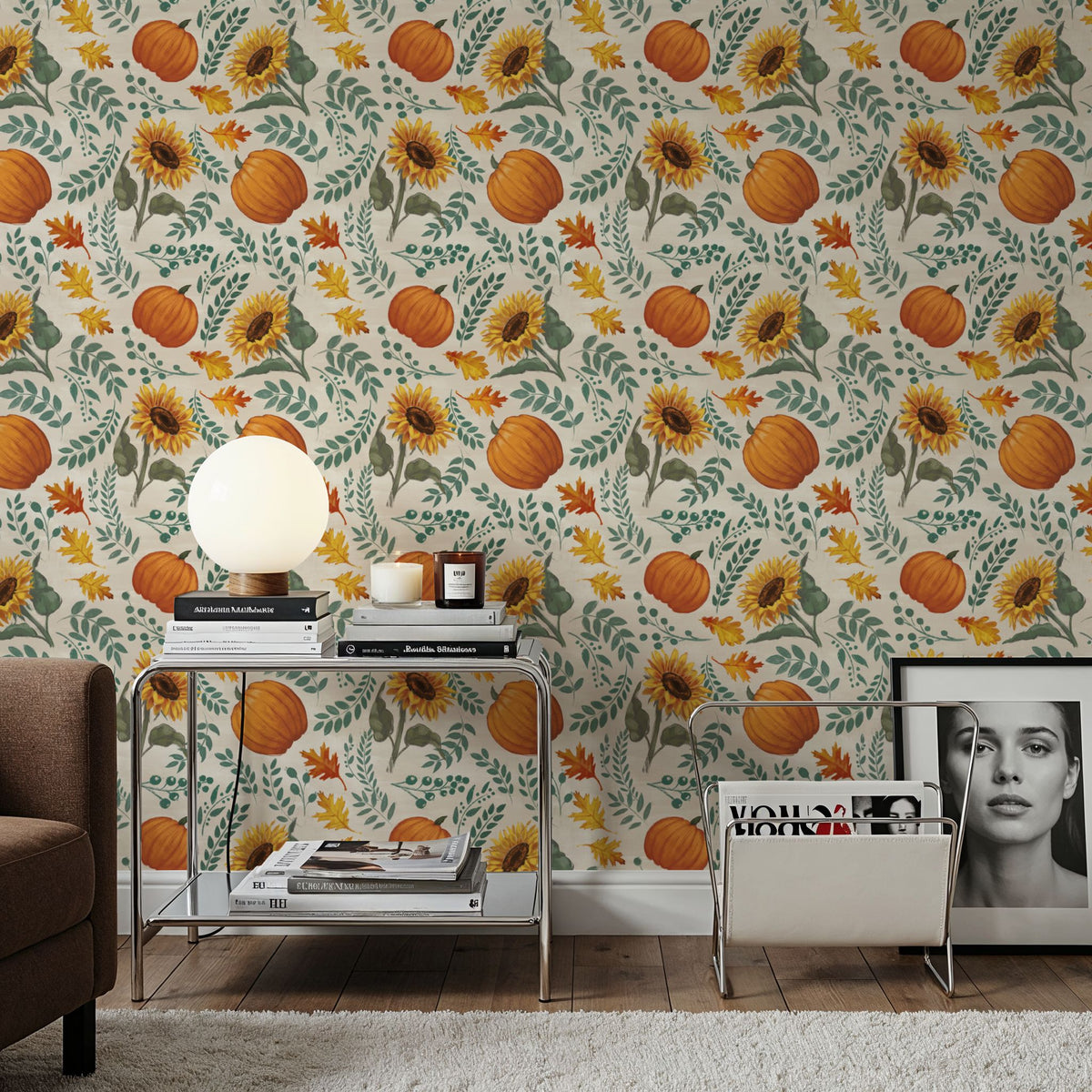 Pumpkin Harvest White Mural Wallpaper - room preview 03