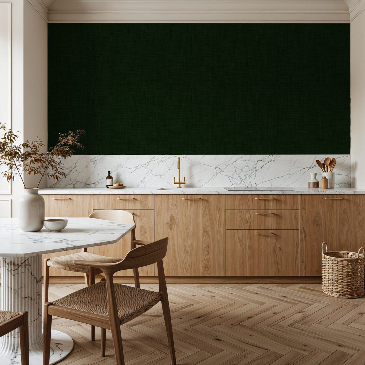 Mottled Linen Effect, Forest Green Mural Wallpaper - room preview 03