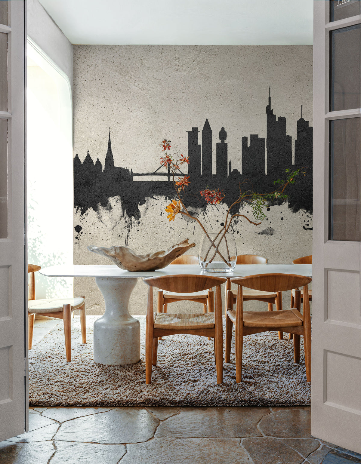 Frankfurt Skyline Concrete Mural Wallpaper - room preview 03